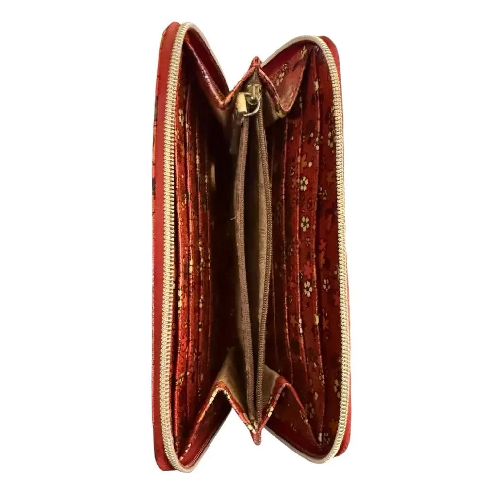 Sakroots Wallet Red Multi Floral Butterfly Zip Around CreditCard Slots READ - Picture 4 of 9